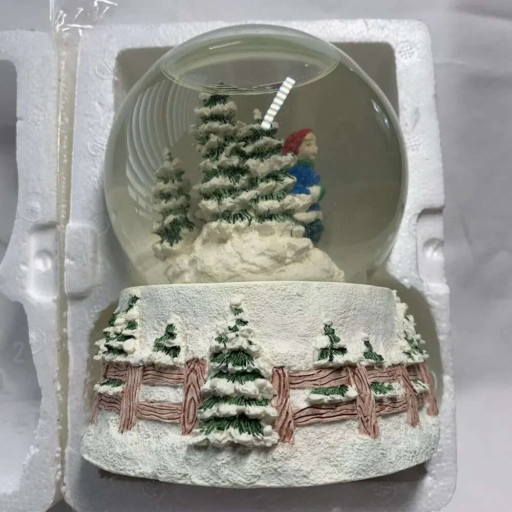 Holiday Classic Scenic Holiday Snowglobe Handcrafted Cast Resin Base Box Flaw